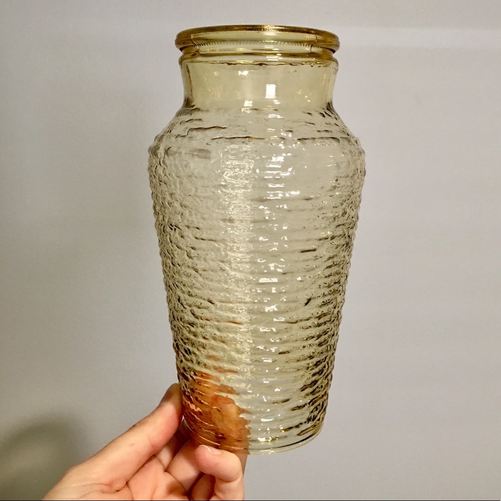 Mustard yellow glass candle vase EUC